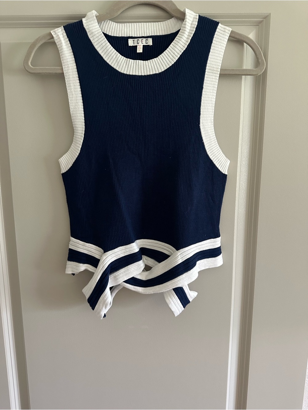 TCEC Navy Tank with White Trim and Tie-Hem